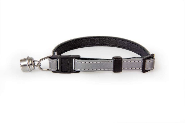 Das Lederband kattenhalsband met clicksluiting zilver/ zwart